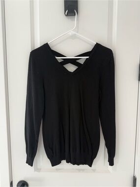 Women’s Black V-Neck Sweater with Crossback Detail